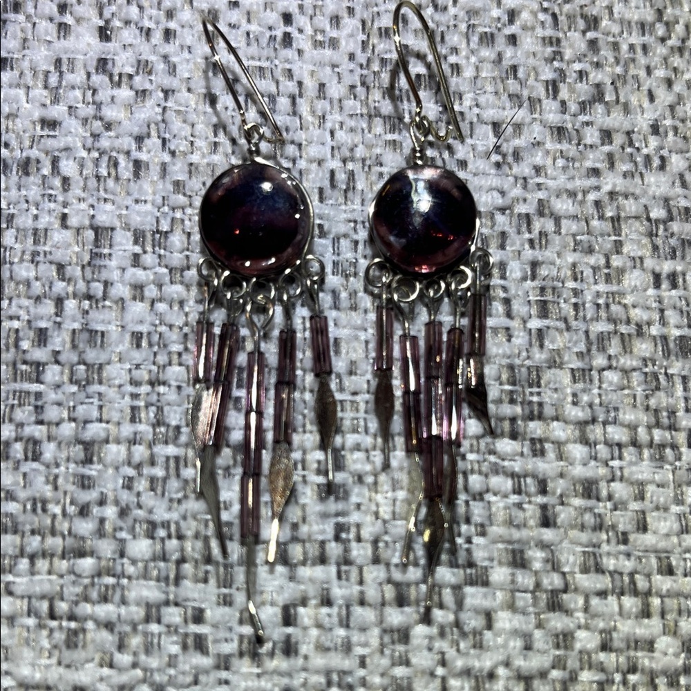 Flirty Silver Tone and Purple Dangle Earrings